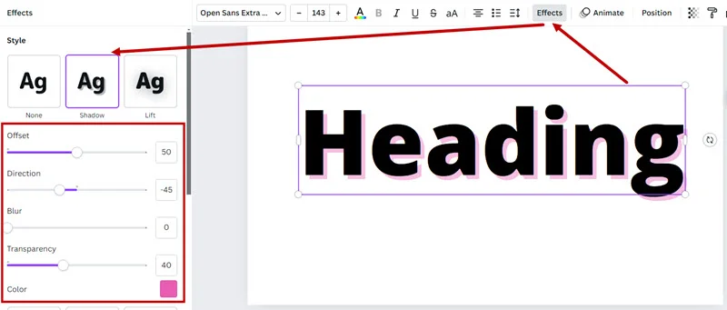 Types of Shadows Available in Canva