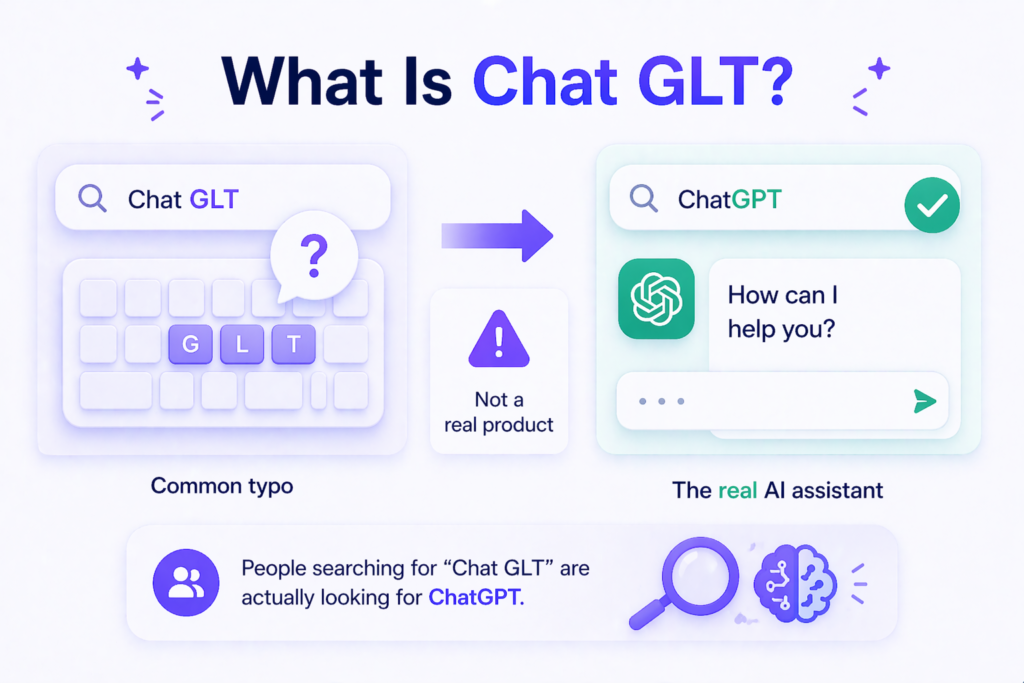 What is Chat GLT infographic showing it as a common typo for ChatGPT and not a real AI tool