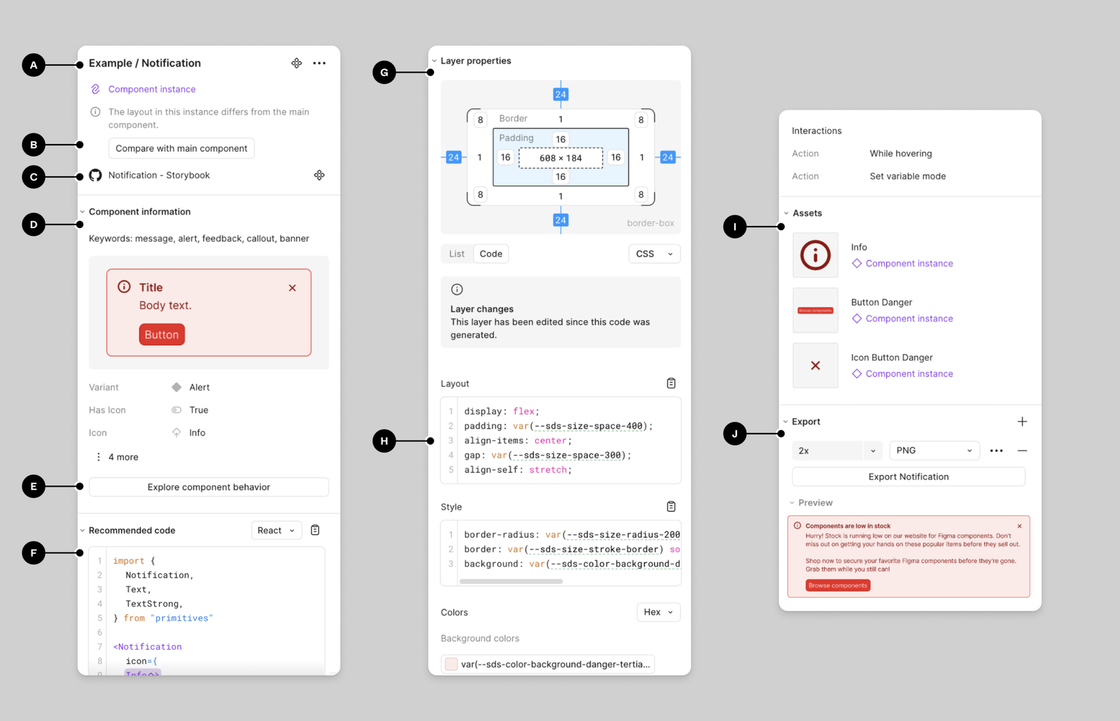 Figma Dev Mode showing spacing and CSS values