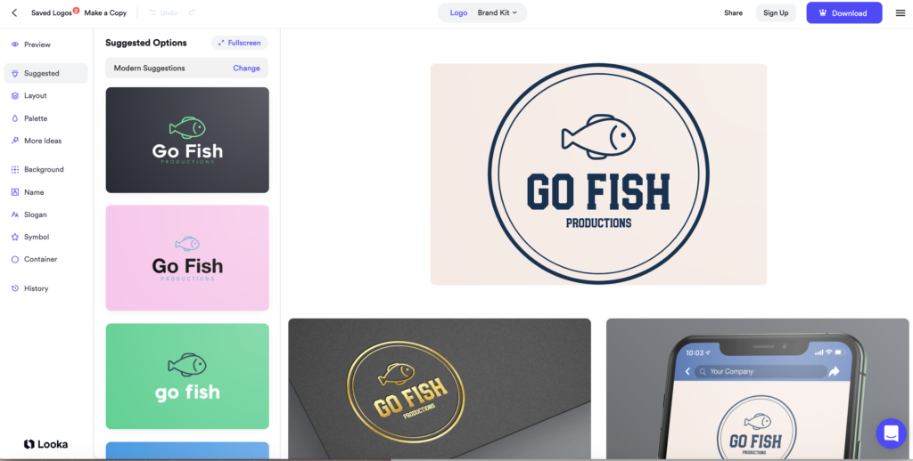 Looka logo customisation editor