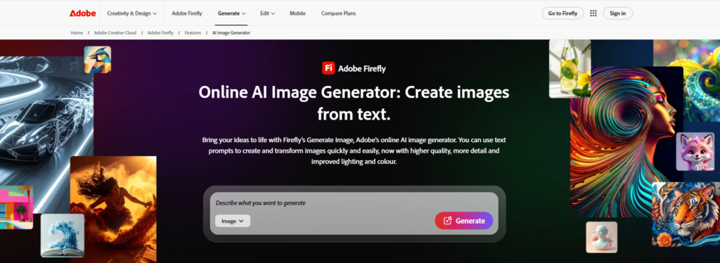Adobe Firefly text to image web app